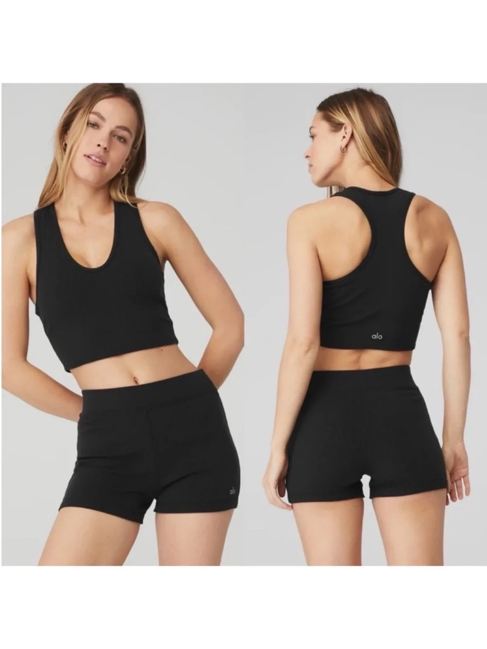 Alo Yoga Goddess Ribbed Cropped Racerback Tank Top Black Sz XS 2-4 W9565R
